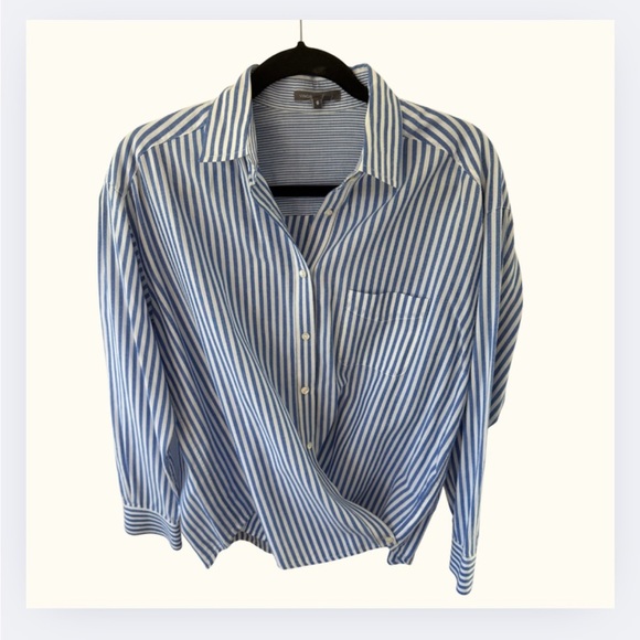 Blue and White Striped Button-Up Shirt - Picture 1 of 6